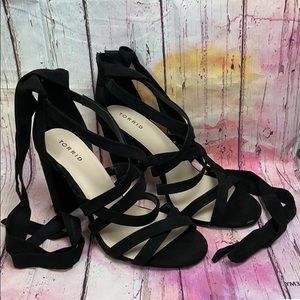 Torrid Black Suede Strappy Lace Up Heeled Sandals